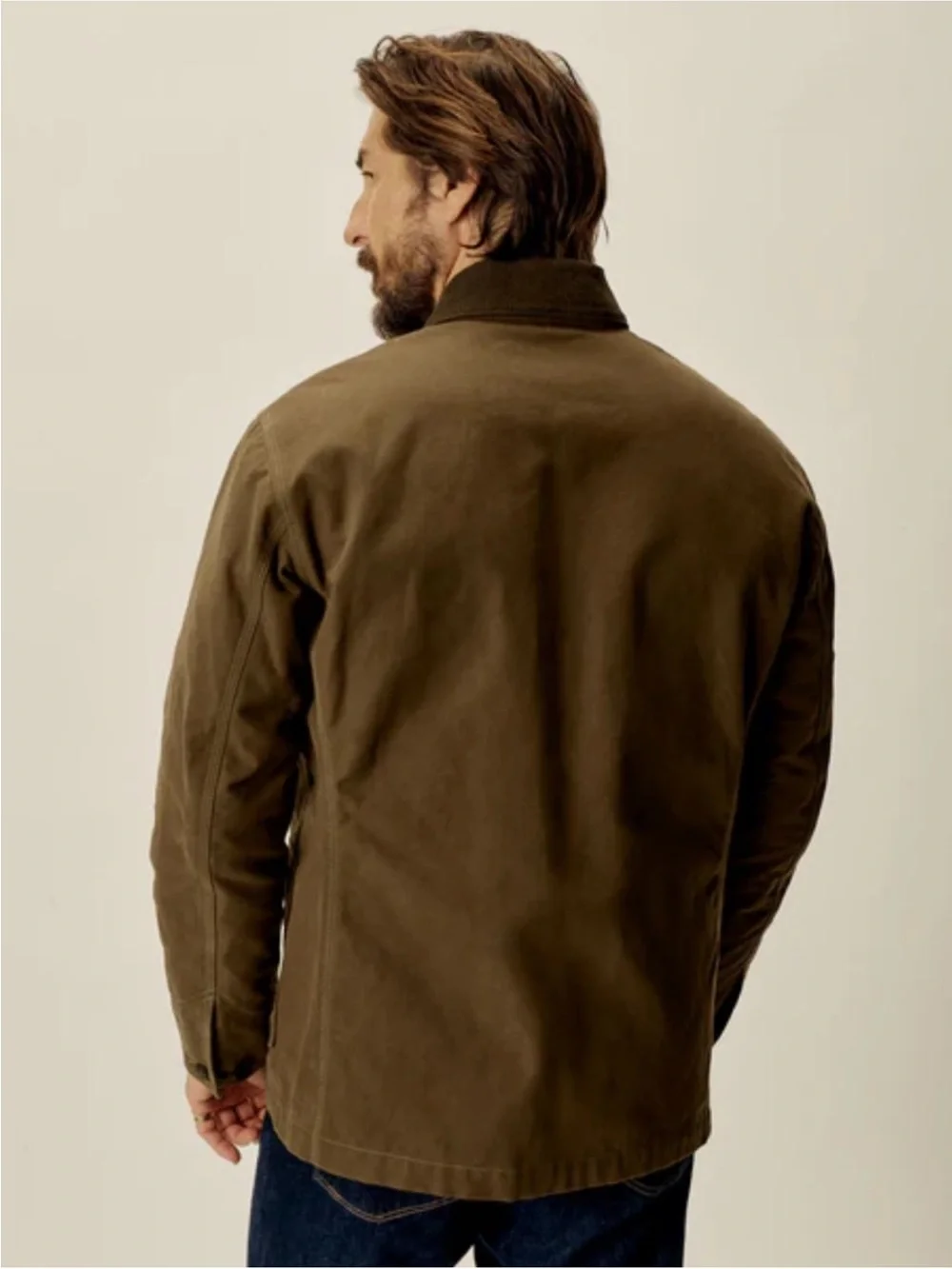 Buck Mason surplus green dry waxed canvas highland jacket size L men’s flaw